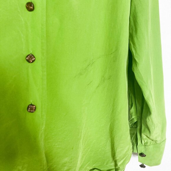 Vintage Lime Green 100% Silk Blouse - Picture 7 of 11